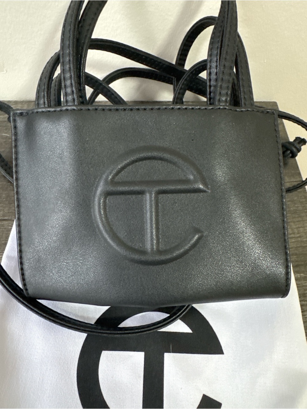 Telfar Black Mini Leather Shopper with Embossed Logo - Picture 2 of 4